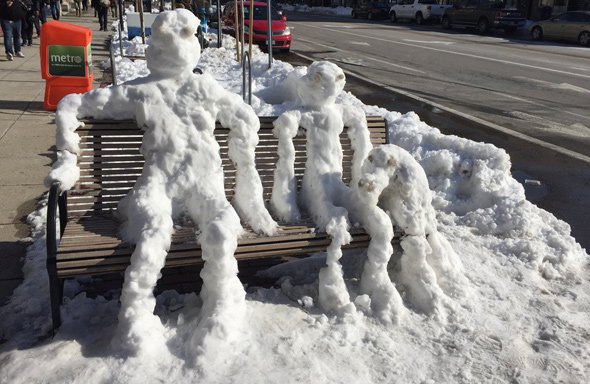 Snowpeople in Central Square