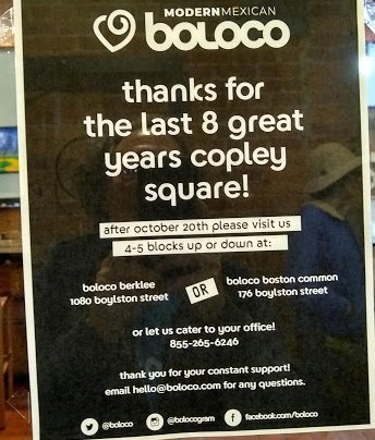 Sign announcing the closing of the Boloco in Copley Square