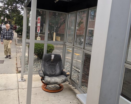 Cushy chair at a Harvard Street bus stop