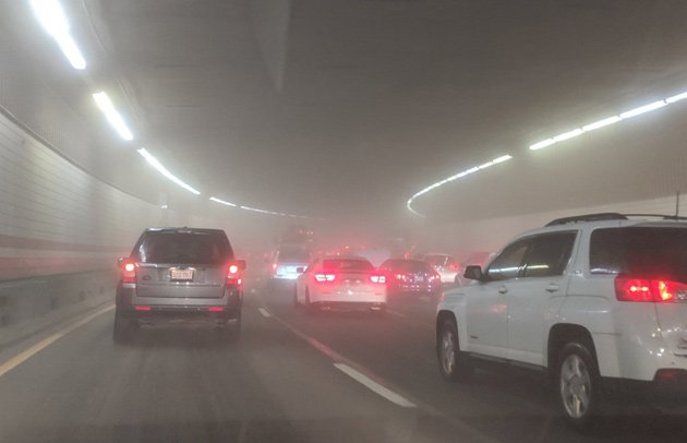 Foggy O'Neill Tunnel in downtown Boston