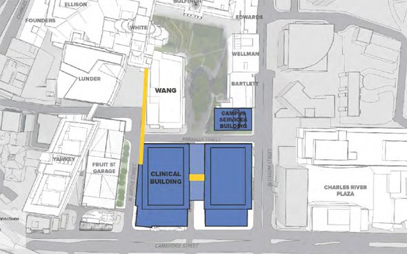 Map of proposed new buildings at Massachusetts General Hospital
