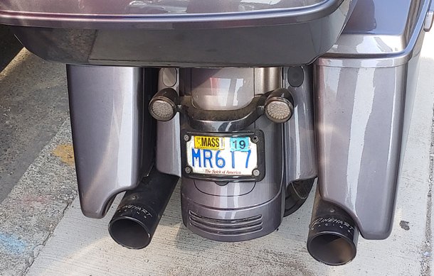Mr. 617 license plate on a motorcycle