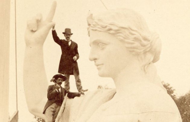 Working on a statue in the old days