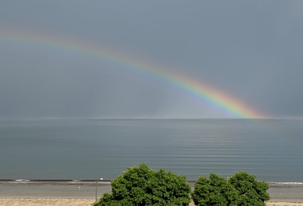 Rainbow over waters off Revere