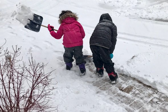 Shoveling kids in Roslindale