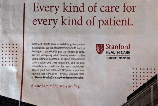 Ad for a Stanford, CA hospital in the Boston Globe