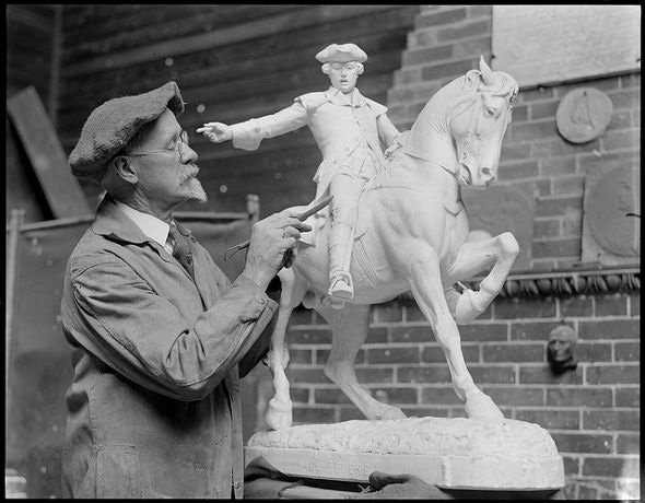Dallin and a model of his iconic Paul Revere statue