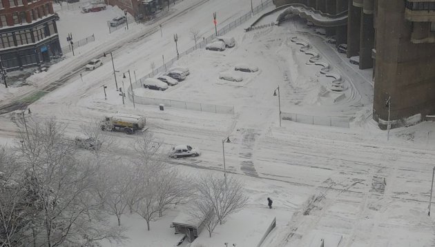 Snowy streets in downtown Boston