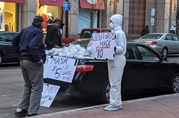 Guy selling "China virus" masks on Boylston Street