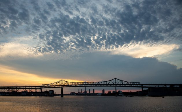 Sunset over the Tobin Bridge and the Mystic River