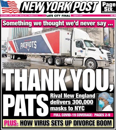New York Post front page: Thank You, Pats