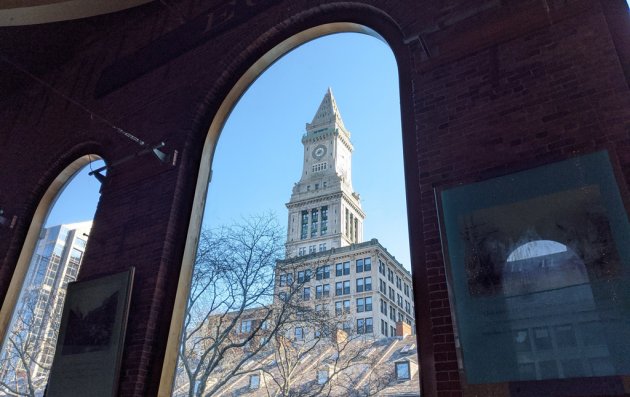 View of the Custom House from the Quincy Market rotunda