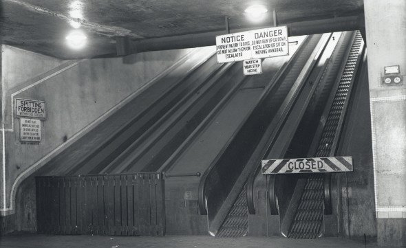 Old escalators at an MBTA station