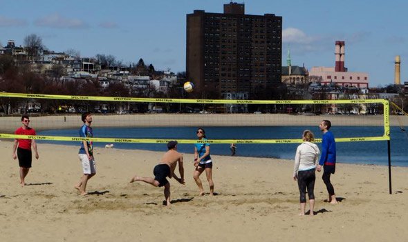 Spring volleyball at Carson Beach in South Boston