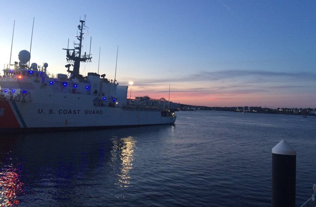 Coast Guard cutter at dusk in the North End