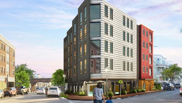 Architect's rendering of proposed Fields Corner apartment building