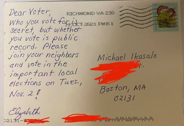 Postcard says people know if you voted