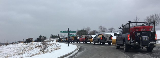 Trucks lined up for salt at the West Roxbury Public Works shed