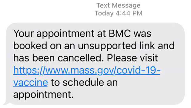 Oops: Message saying pretend you didn't have a shot appointment