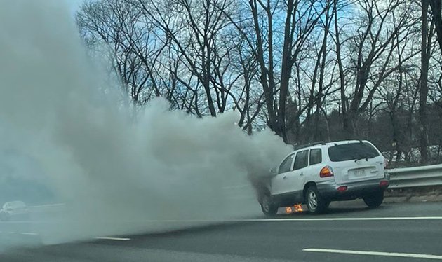 Car fire on the Massachusetts Turnpike