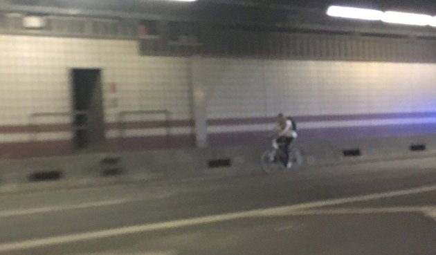 Bicyclist on I-93 north - in the tunnel
