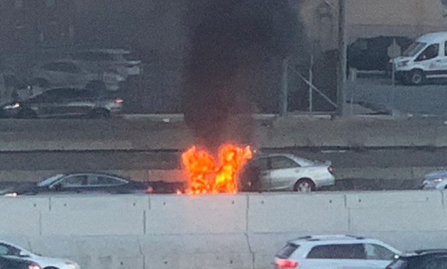 Car on fire on I-93 north