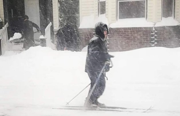 Guy skiing in East Boston
