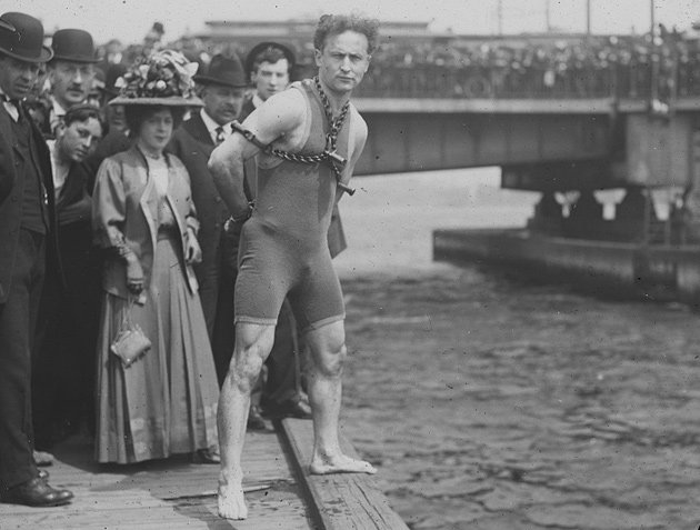 Houdini about to jump into the Charles