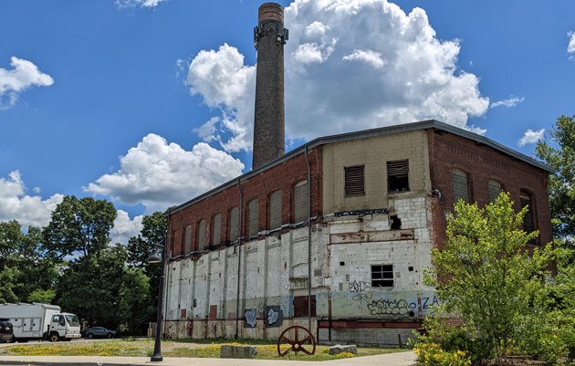 Old power plant at former paper mill