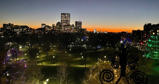Orange sunset over the Common and Back Bay
