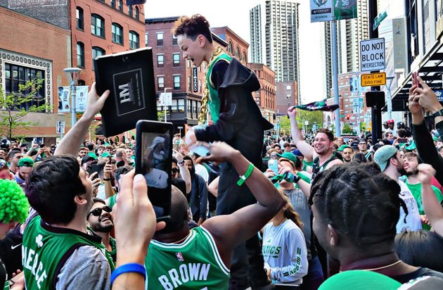 Excited Celtics fan after game