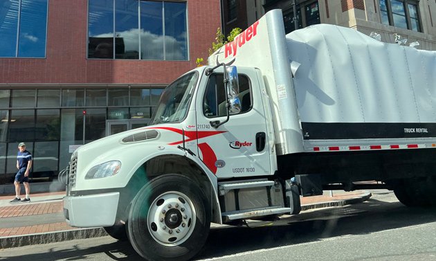 Squashed Ryder box truck in Kenmore Square