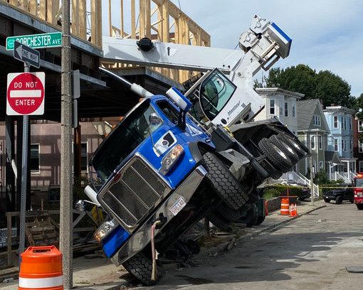 Tipped over truck on Dorchester Avenue