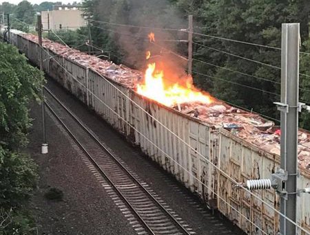 Train car on fire in Mansfield