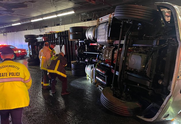 Flipped truck in Ted Williams Tunnel