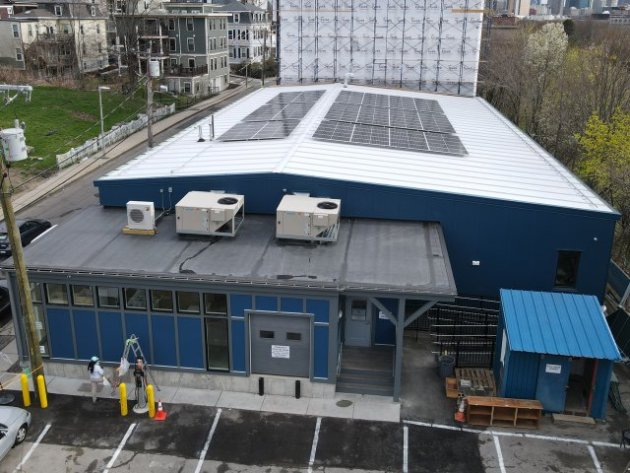 reuse center building showing rooftop solar array