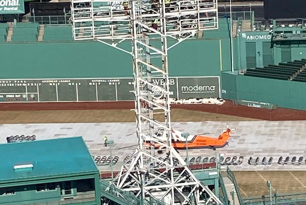 Helicopter with lights at Fenway Park