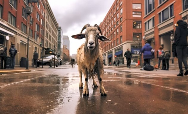 Goat on a city street, just not a Boston street