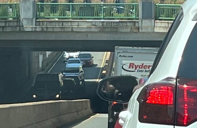 Truck nearly slams into overpass on Huntington Avenue outbound at Mass. Ave.