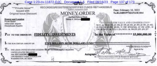 McGuire's self-printed money order