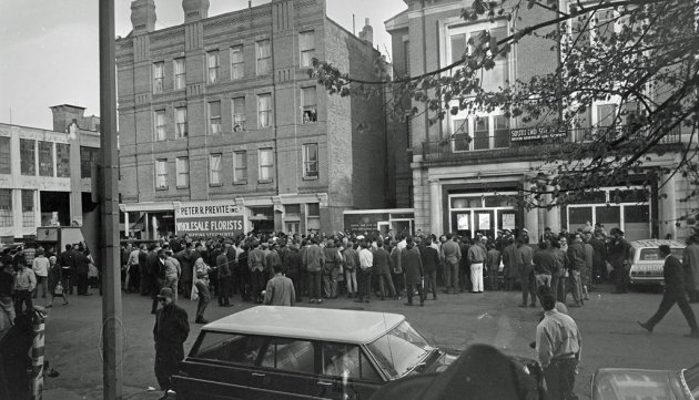 Demonstrators outside BRA office in the South End in 1968