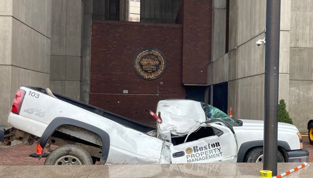 Smashed in Boston pickup truck