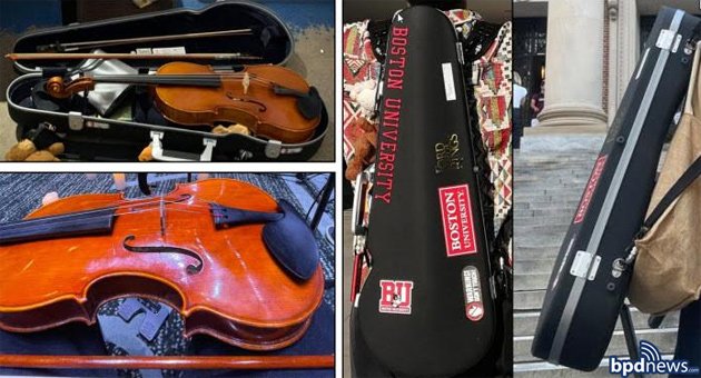 Photos of the stolen viola and its case