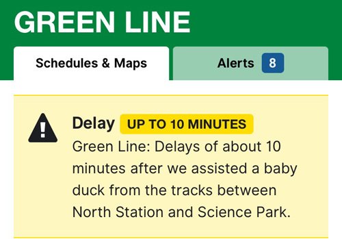 Green Line delay message: Train halted to save a baby duck