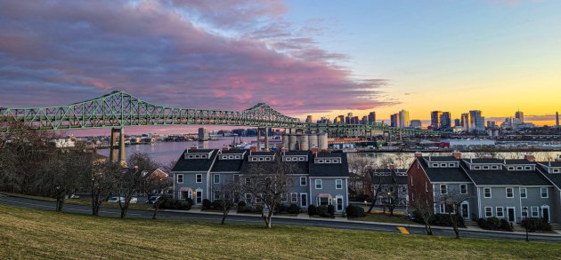 Sunset over the Tobin Bridge and the Mystic River