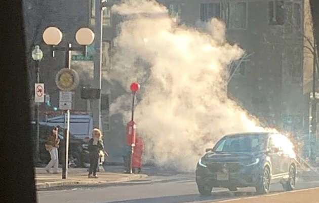 Steam rising from manhole