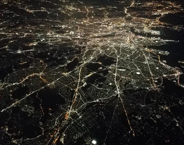 Boston from the air at night