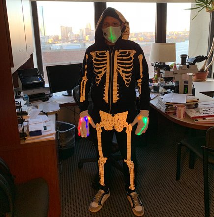 A very bony pathologist on Halloween