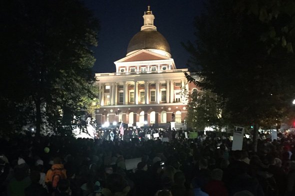 Mueller protest in front of the State House in Boston