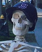 Skeleton with a Sox cap on